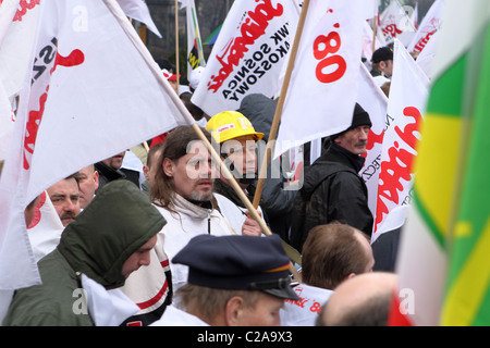 Les mineurs de charbon protester contre la privatisation de l'industrie charbonnière polonaise. Katowice, Pologne. Banque D'Images