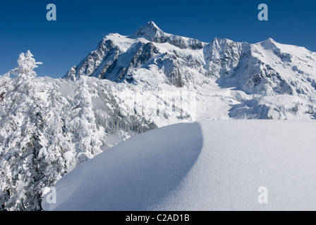 Le mont Shuksan 9 127 pieds (2 782 m) en hiver vu de Kulshan Ridge de Heather Meadows Recreation Area, North Cascades Banque D'Images