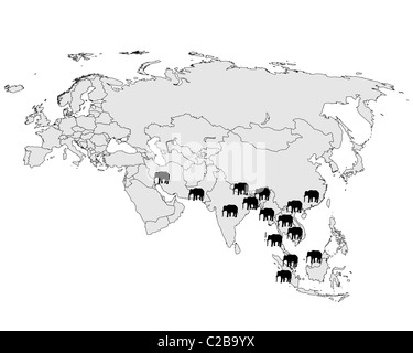 Répartition de l'éléphant d'Asie Banque D'Images