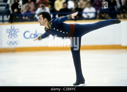 Brian Boitano (USA) médaille d'or dans la compétition de patinage artistique masculin aux Jeux Olympiques de 1988 Banque D'Images