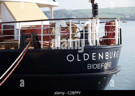 M.S. Oldenburg, classic, navire à passagers bateau qui transporte les passagers à destination et en provenance de l'île de Lundy attaché à Bideford, Devon, Angleterre Royaume-uni en Mars Banque D'Images