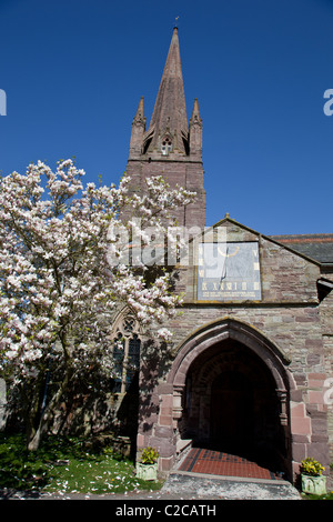 S'épanouir à côté de l'entrée en arche St Pierre et St Paul's Church, Weobley, Herefordshire Banque D'Images