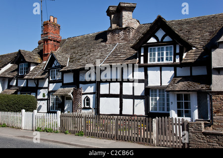 Cottages en noir et blanc, Herefordshire Eardisley Banque D'Images