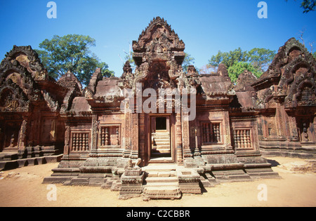 Temple, temple de Banteay Srei, complexe d'Angkor Wat, Siem Riep, Cambodge,Asie Banque D'Images