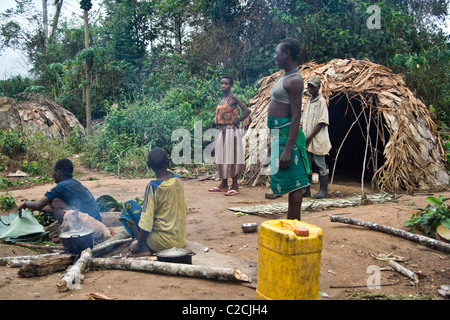 Pygmées dans la forêt,la République du Congo Banque D'Images