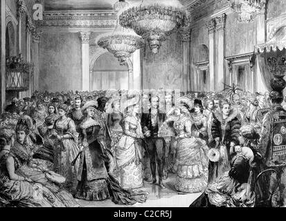 Costumé donné par le maire de Liverpool dans l'hôtel de ville, l'Angleterre, l'illustration historique, 1884 Banque D'Images