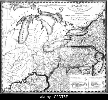 Carte de la région des Grands Lacs en 1816 par John Eddy Banque D'Images