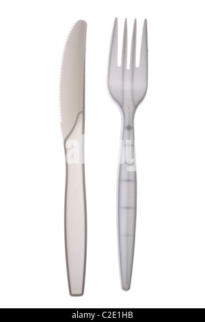 Fourchette couteau en plastique à emporter Banque D'Images