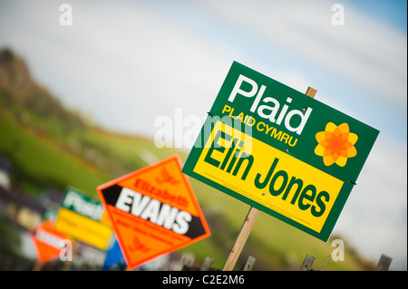 Plaid Cymru Wales 2011 Assemblée générale Gouvernement campagne électorale des bannières dans Elin Jones' circonscription Ceredigion, UK Banque D'Images