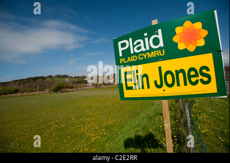 Plaid Cymru Wales 2011 Assemblée générale Gouvernement campagne électorale des bannières dans Elin Jones' circonscription Ceredigion, UK Banque D'Images