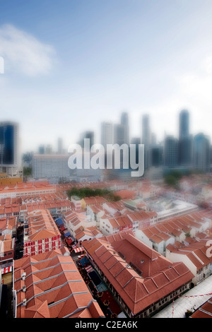 Le centre-ville de Singapour Chinatown avec en arrière-plan est pris avec un tilt shift lens Banque D'Images