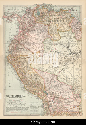 Carte de la partie nord-ouest de l'Amérique du Sud Banque D'Images