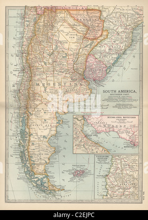 Carte de la partie sud de l'Amérique du Sud Banque D'Images