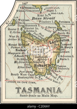 La carte de la Tasmanie, Australie Banque D'Images