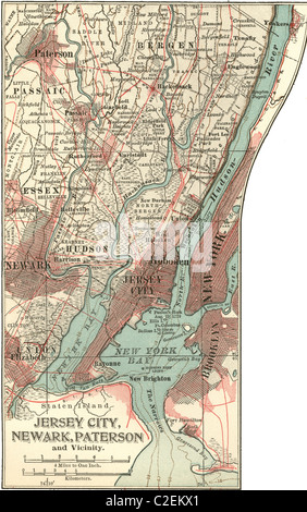 Carte de Jersey City, Paterson et Newark Banque D'Images