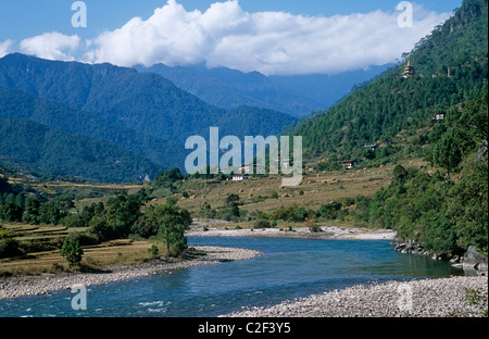 Mo Chhu River Valley Bhoutan Punakha Banque D'Images