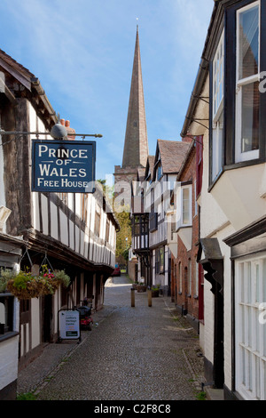 Church Lane une rue pavée rue médiévale dans la ville de marché de Ledbury Herefordshire Angleterre UK GB EU Europe Banque D'Images