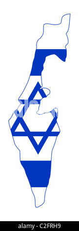 Illustration du drapeau d'Israël sur la carte de pays ; isolé sur fond blanc. Banque D'Images