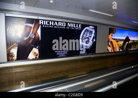 Regarder des annonces / annonce signe / poster au terminal international hall de départ, Genève / Geneve Cointrin aéroport', 'la Suisse. Banque D'Images