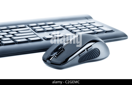 Ensemble noir sans fil et souris clavier ordinateur isolated on white Banque D'Images