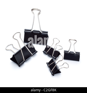 Binder clips noir isolé sur fond blanc Banque D'Images