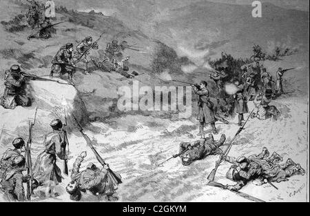 Bataille entre les troupes serbes et bulgares sur Drogman Pass, Sofia, Bulgarie, illustration historique, vers 1886 Banque D'Images