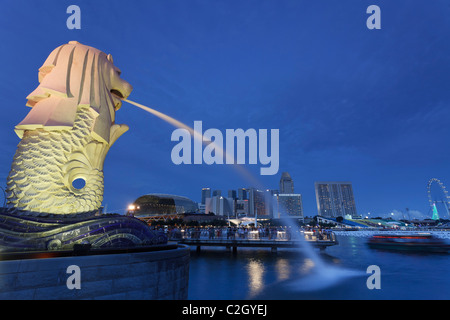 Singapour, du Parc Merlion Merlion, Fontaine Banque D'Images