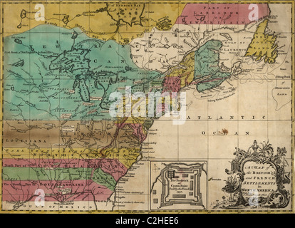 Carte de la colonisation française et en Amérique - 1755 Banque D'Images