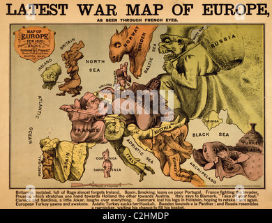 Carte de l'Europe anthropomorphe - 1870 - Politique Banque D'Images