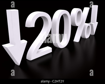 20 pour cent de moins blanc sur noir. 3d Banque D'Images