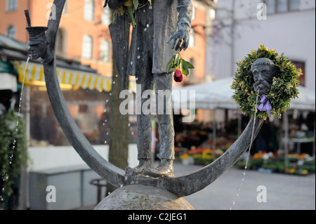 Karl Valentin fontaine à Viktualienmarkt, Munich, Allemagne Banque D'Images