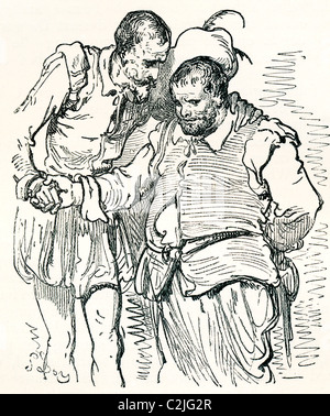 Après un dessin original de Gustave Dore de Don Quichotte et Sancho Panza. Banque D'Images