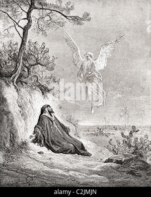 Elie nourri par un ange. Après une illustration de la Bible par Gustave Dore. Banque D'Images
