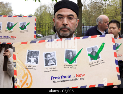 Protestation d'Aljazeera NUJ libre l'équipage en Libye Banque D'Images