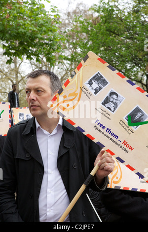 Protestation d'Aljazeera NUJ libre l'équipage en Libye Banque D'Images