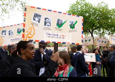 Protestation d'Aljazeera NUJ libre l'équipage en Libye Banque D'Images