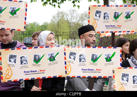 Protestation d'Aljazeera NUJ libre l'équipage en Libye Banque D'Images