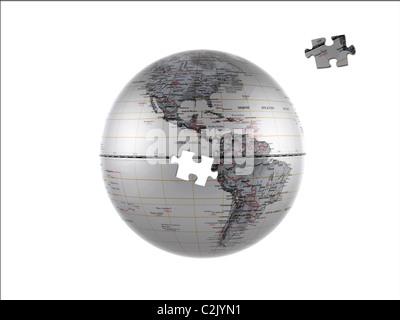 Un monde monde aqainst isolé sur fond blanc Banque D'Images