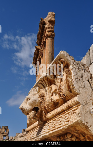 Partie de lion décoration toit dans le temple de Baalbek, Bekaa, Liban Banque D'Images