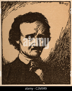 Portrait d'Edgar Allan Poe illustré par Edmund Dulac Banque D'Images