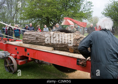 La coupe de bois avec crémaillère vu   vieilles machines agricoles de travail Banque D'Images