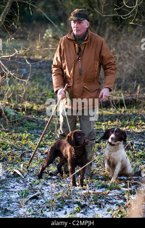 Homme debout avec des chiens entraînés à tirer Banque D'Images