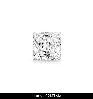 Princess cut diamant gris isolé sur fond blanc avec réflexion partielle et clipping path Banque D'Images