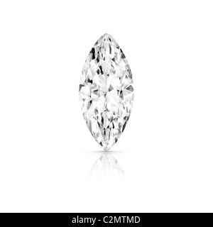 Marquise cut diamond gris isolé sur fond blanc avec réflexion partielle et clipping path Banque D'Images