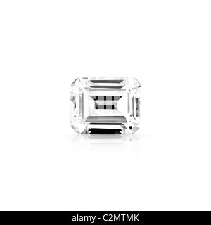 Emerald cut diamond gris isolé sur fond blanc avec réflexion partielle et clipping path Banque D'Images