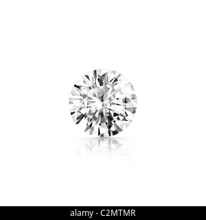 Diamant taille brillant gris isolé sur fond blanc avec réflexion partielle et clipping path Banque D'Images