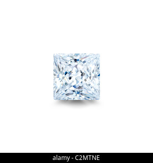 Diamant taille princesse isolés contre fond blanc avec ombre portée pleine clipping path Banque D'Images