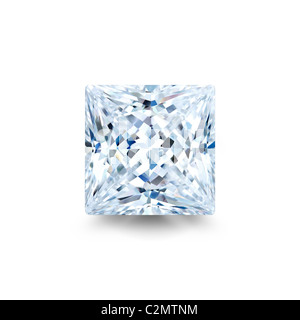 Diamant taille princesse isolés contre fond blanc avec ombre portée pleine clipping path Banque D'Images