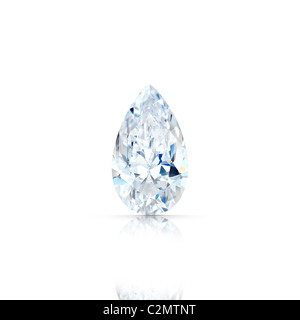 Diamant taille poire isolés contre fond blanc avec plein de réflexion partielle clipping path Banque D'Images