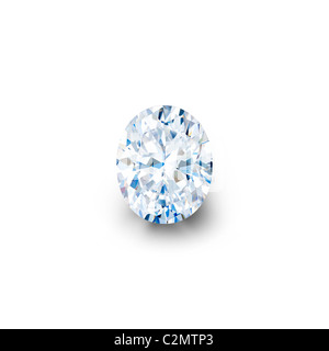 Diamant taille ovale isolés contre fond blanc avec ombre portée pleine clipping path Banque D'Images